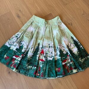 Holiday Vintage Alpine Scenic Print Pleated Full Skirt S